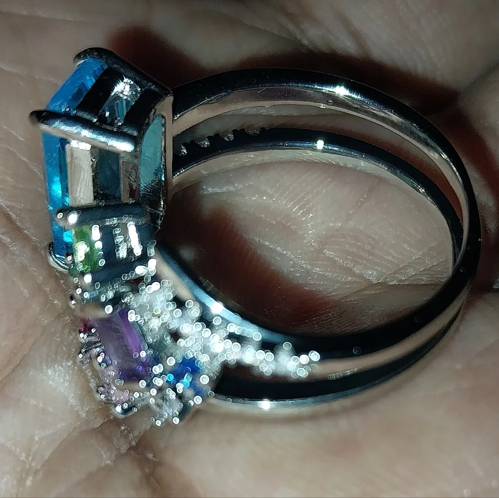 Vibrant Silvery Multi-Gemstone Open Resizable Ring